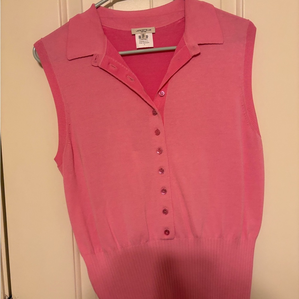 Lafayette 148 New York Pink Sleeveless Button Down Blouse